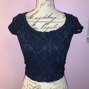 Navy Blue Lace Crop Top